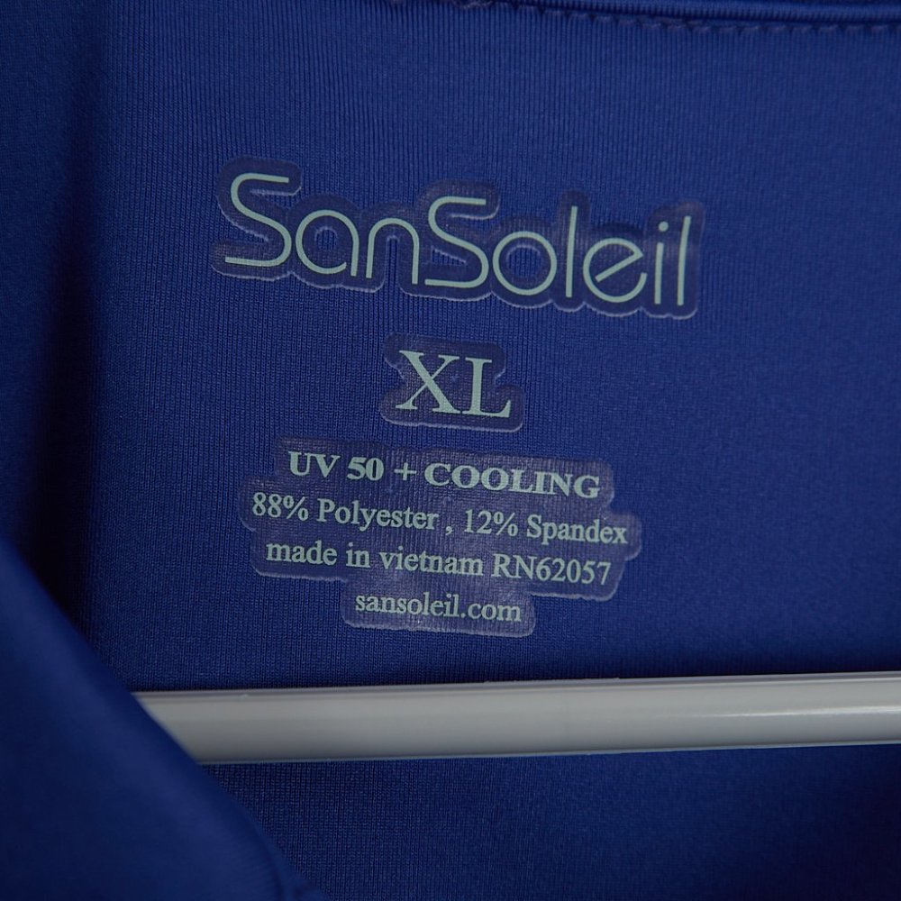 San Soleil Blue Performance Golf Shirt Sun UV 50+ Cooling Men's XL NWT - Picture 3 of 6